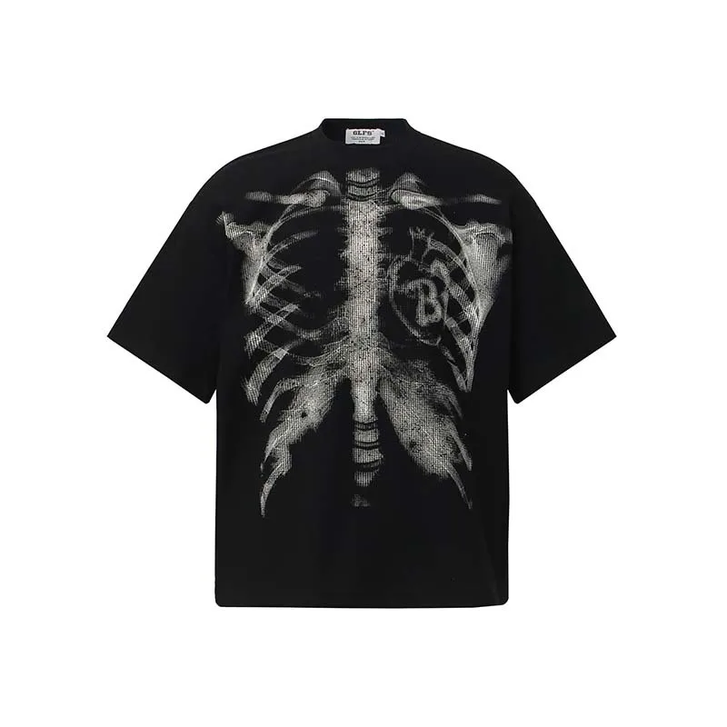 

Мужская модная футболка со скелетом High Street, уличная одежда, летние футболки в стиле Vibe Y2K, топы с короткими рукавами, футболка с принтом черепа