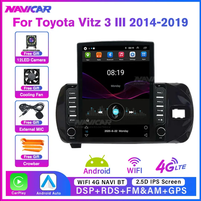 2din Android10 Radio Car Radio For Toyota Vitz 3 III XP130 2014-2019 GPS Navigation Car Multimedia Player Carplay IPS Screen