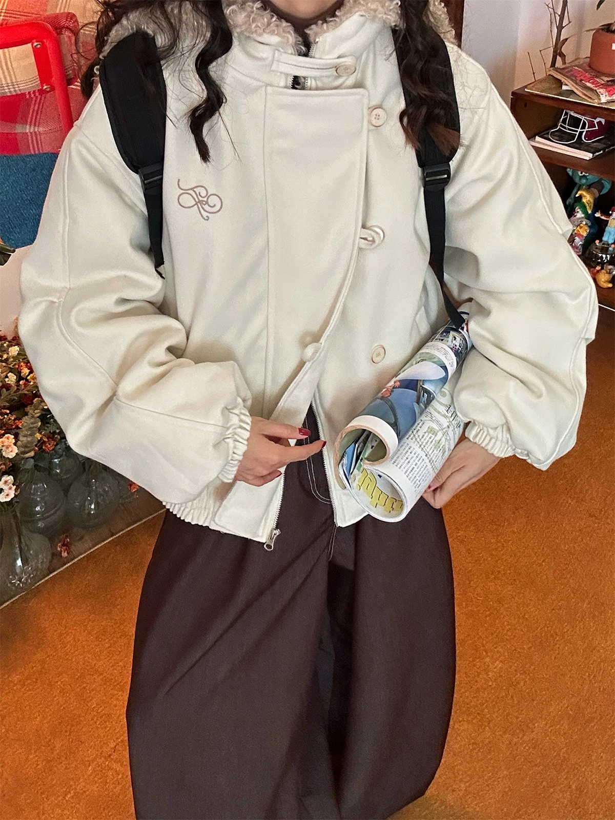 

Men's Cotton Woolen Jaet with Hood Embroidered Inter Autumn Winter New Sle Commute Loose Fit Long Sve Zipper