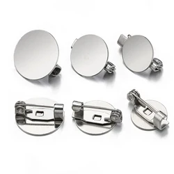 10pcs Stainless Steel Brooch Base Round Blank Flat Tray Cameo Settings Charms for Jewelry Making DIY Findings
