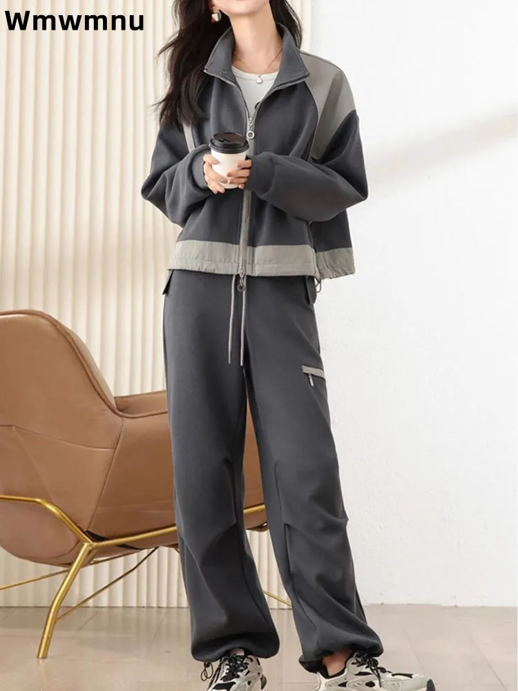 

Zipper V-Neck Baggy Fashion Pant Set Women's Casual Cargo Loose Calcas Outfit New Patchwork Spring Summer 2 Piece Conjuntos