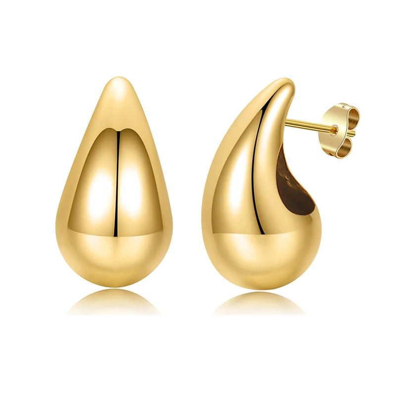 

Chunky Tear Drop Earrings for Women Stylish Jewellery Hypoallergenic Gold Plated Titanium Steel Hollowed Open Waterdrop Earrings