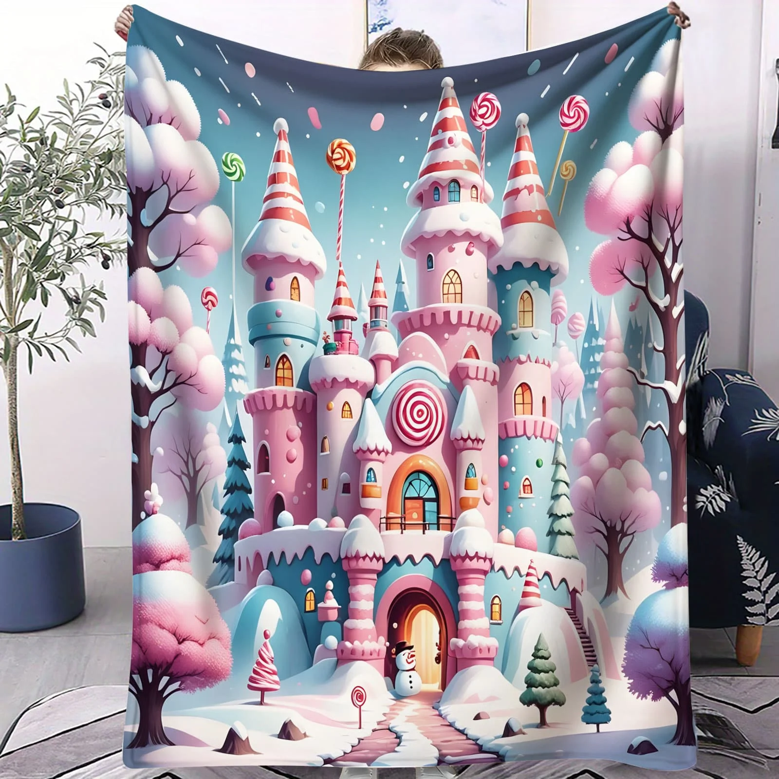 

Зачарованный ледяной сказочный замок и лимонный караван, коттедж, плюшевое одеяло - причудливый фэнтезийный мягкий плед для дивана-кровати, домашний декор, подарок