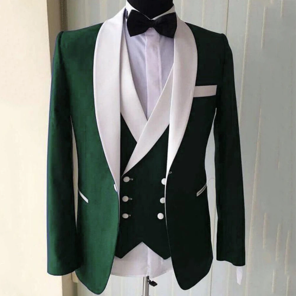 

Темно-зеленые мужские костюмы, комплект из 3-х предметов, куртка, жилет, брюки, высокое качество, одно пуговице, модная мужская свадебная одежда, роскошная классика
