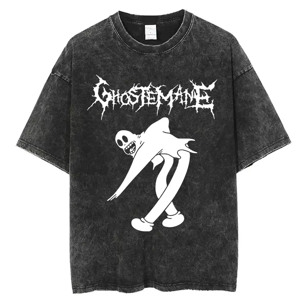 Ghostemane Gedruckt Gewaschen T-shirt Männer Casual Gothic Übergroßen Streetwear Männer Hip Hop Y2K Rap Rock Trap Metall Tops T-shirts