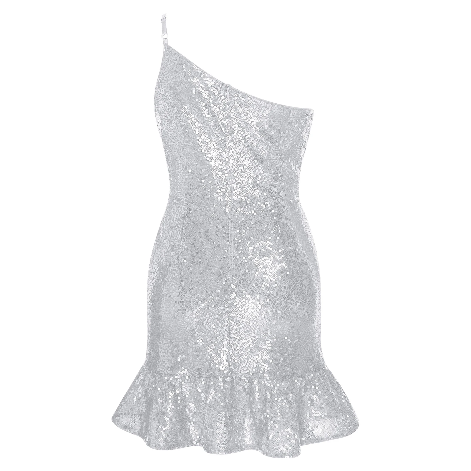 Fille Robe Kids Flower Girls Glittery Sequin Mini Dress One Shoulder Evening Bodycon Dress for Birthday Dance Wedding Party Gown