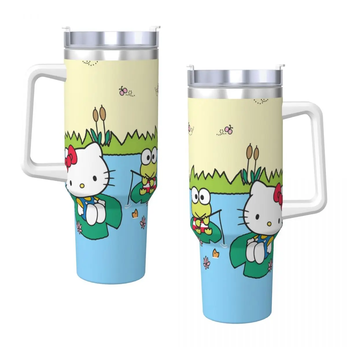 Keroppi Big-Eyed Frog Stainless Steel Tumbler Driving Thermal Cups With Straws and Lid 40oz Car Mugs Cold Drink Water Bottle