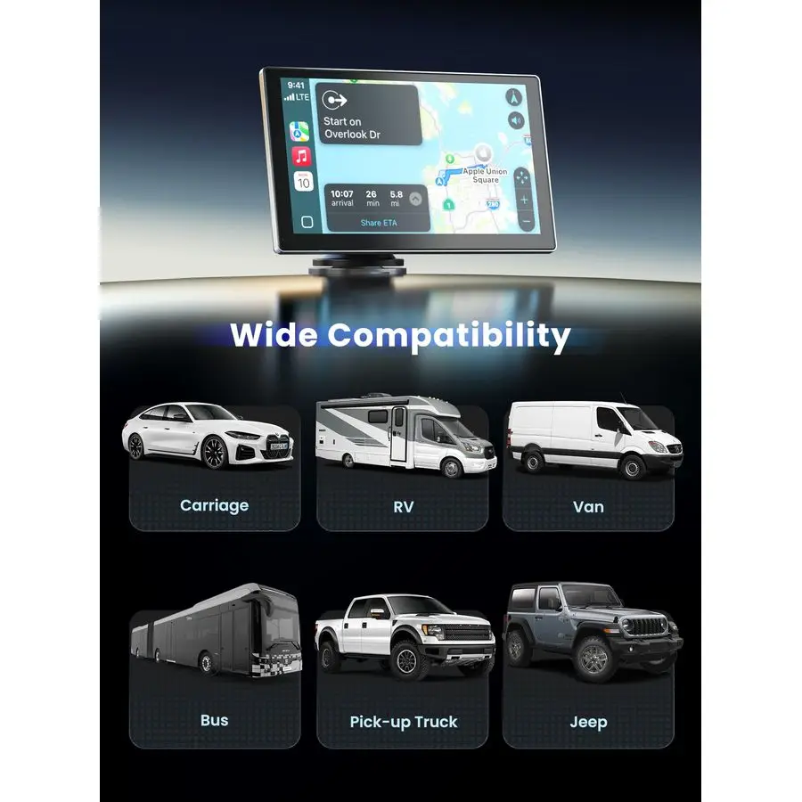 

Screen for Car, 9 Portable Wireless CarplayampAndroid Auto, 4K Dash Cam,1080P Backup Camera, Car Stereo Audio Receivers for Car,