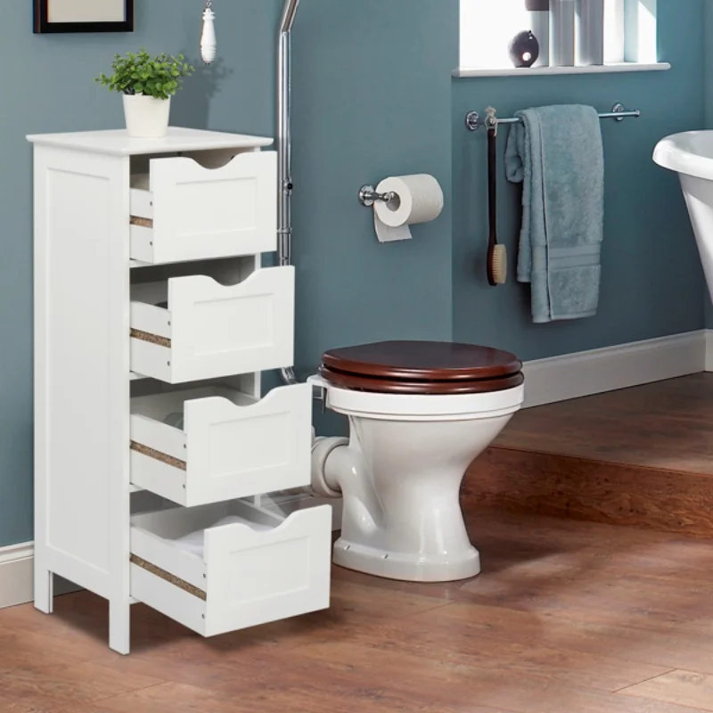 

Bathroom Floor Cabinet, Wooden Side Storage Organizer, 4 Drawers Free-Standing Cabinet for Bathroom Living Room High quality