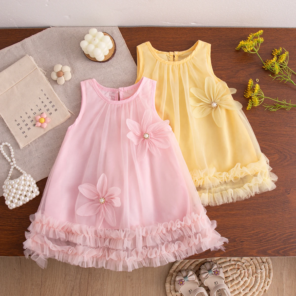 9 Months-4 Years Summer Sweet Baby Girl Dress Sleeveless Mesh Tutu Princess Dress Birthday Party Dress Wedding Flower Girl Dress