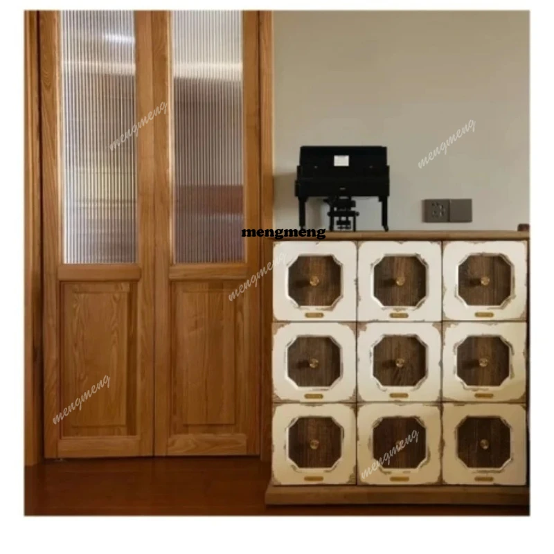 Solid Wood Multi-Drawer Storage Cabinet Retro Style Classification Display Entrance Cabinet