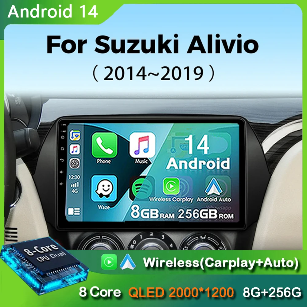 

Android 14 For Suzuki Alivio Ciaz 2014 - 2019 Car Radio 2 Din Stereo Multimedia Video Player BT Monitor Auto Carplay WIFI 4G DSP