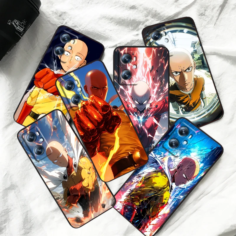 O-One P-Punch Man Anime For OPPO Find X6 X5 X3 A54S A5 A94 A16 A53S A57 A74 A72 A98 A78 A96 A9 5G Black TPU Phone Case