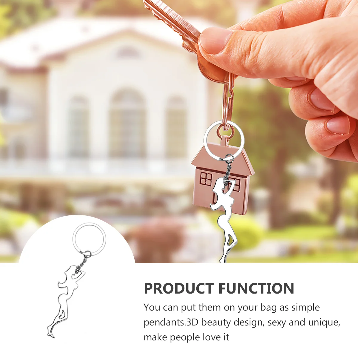 

4pcs Silver Bottle Opener Keychain Beauty-Shaped Portable Key Rings Multifunctional Hanging For Bag Wall Door Practical