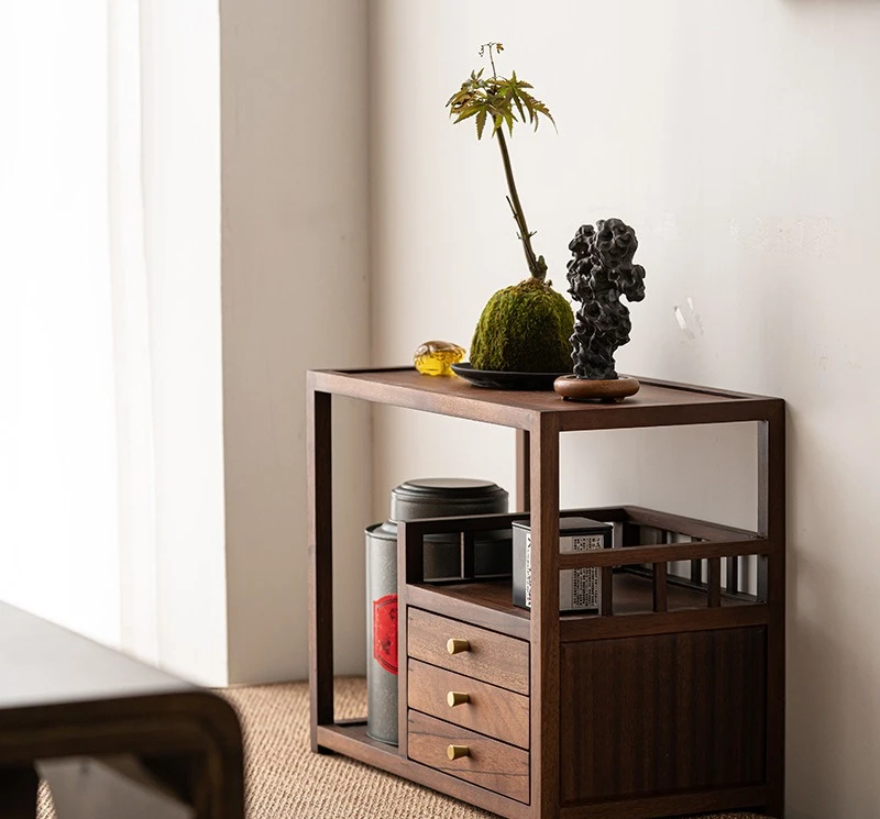 Walnut desktop rack tea set storage Pu'er
