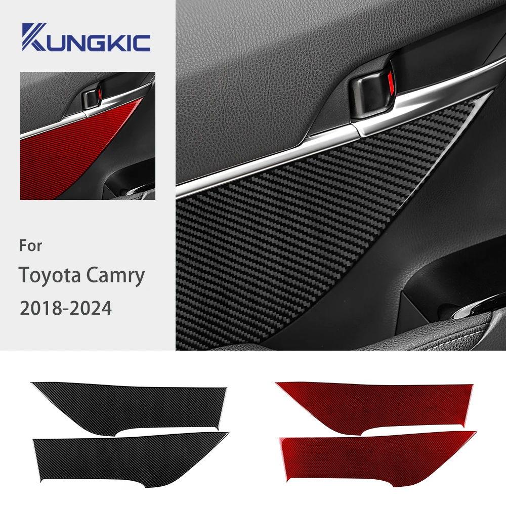 Real Soft Carbon Fiber For Toyota Camry 2018 2019 2020 2021 2022 2023 2024 LHD RHD Car Front Rear Door Panel Sticker Accessories