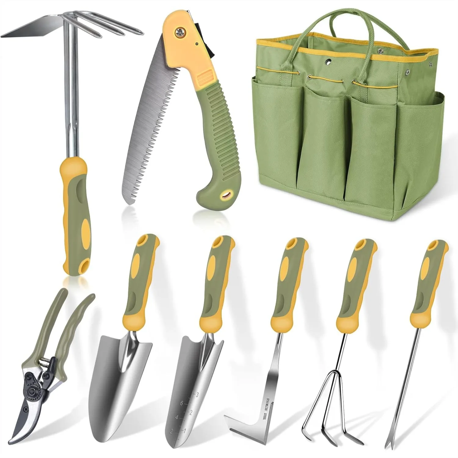 

9 Piece Garden Tool Set, Stainless Steel Heavy Duty Gardening Hand Tools with Non-Slip Handle and Storage Bag, Gift for Women