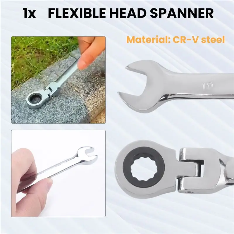 [A92P!】 1PC Flexible Head Ratchet Metric Spanner Open End And Ring Wrenches Tool 10Mm