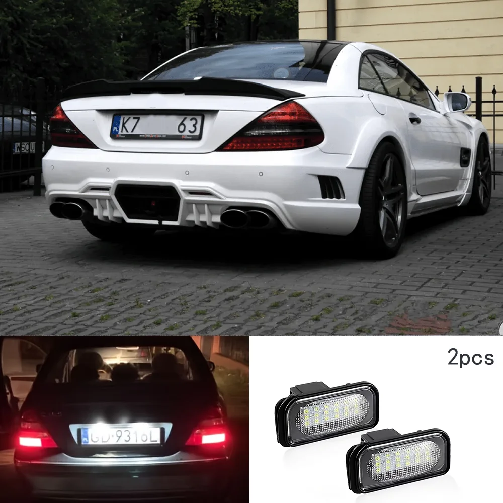 

2 шт. светодиодные фонари номерного знака, совместимые с Mercedes-Benz W203/R230/W209 2001-2007 6500K, белые, сертифицированные FCC, 12 В/24 В, легко установить