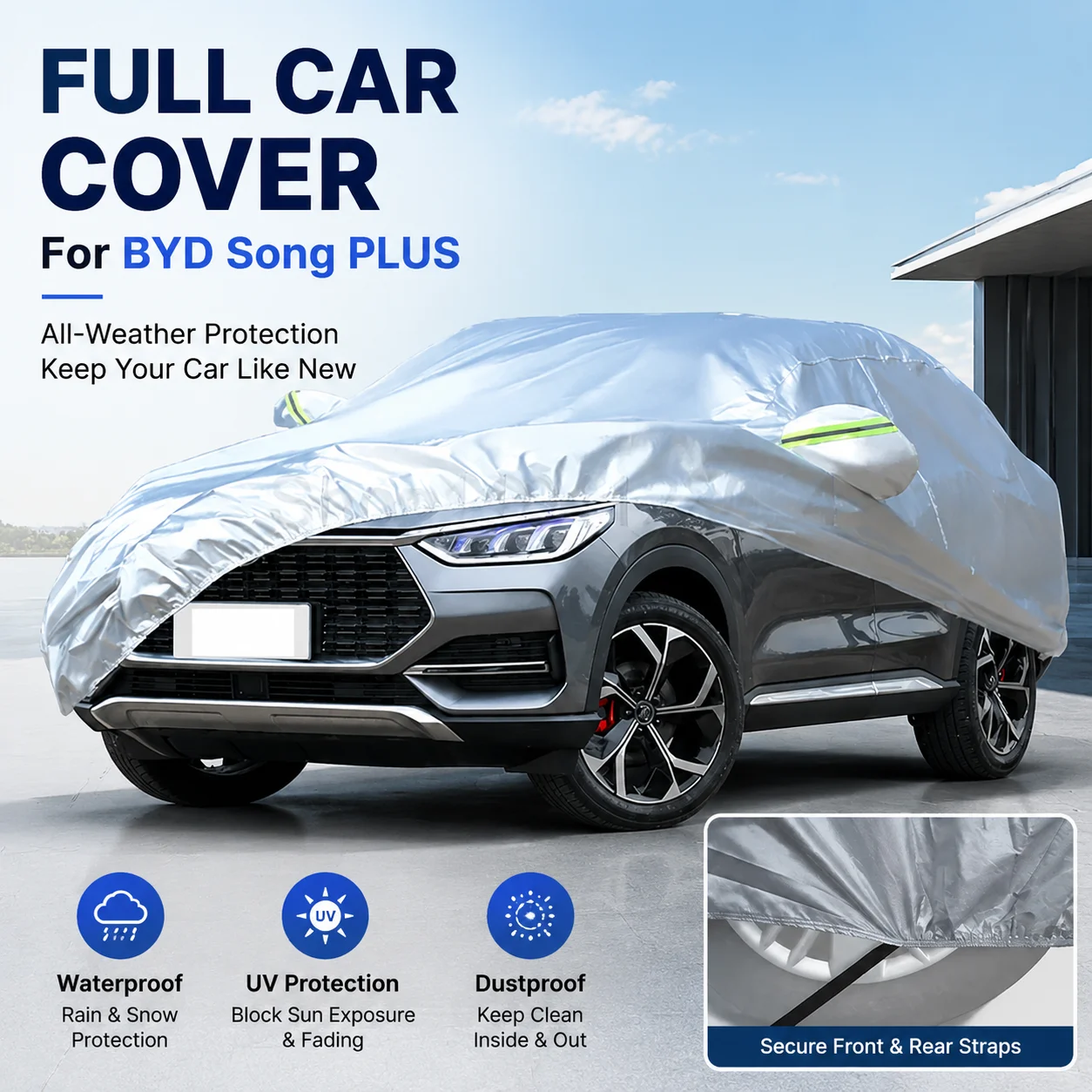 Outdoor Full Car Cover For BYD Song PLUS with Reflective Strips Waterproof Snowproof Dustproof UV Protection Auto Accessories