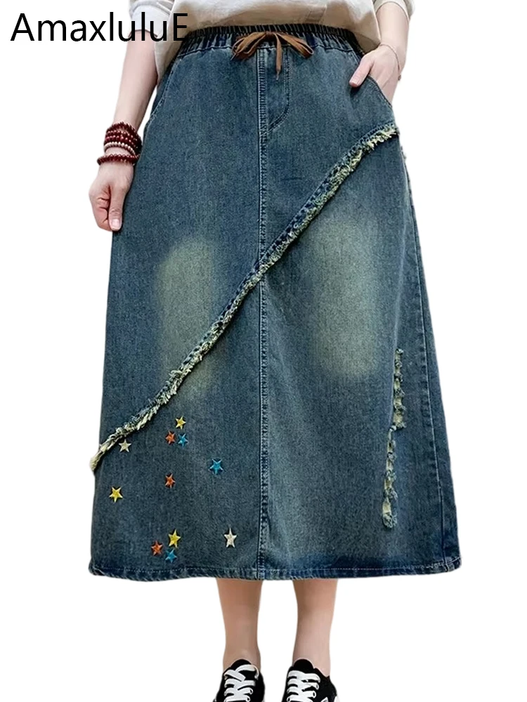 

Amax luluE Japanese Spring Women Denim Dress Luxury Vintage Punk Vestidos Leisure Loose Classic Harajuku Oversized Elastic Dress