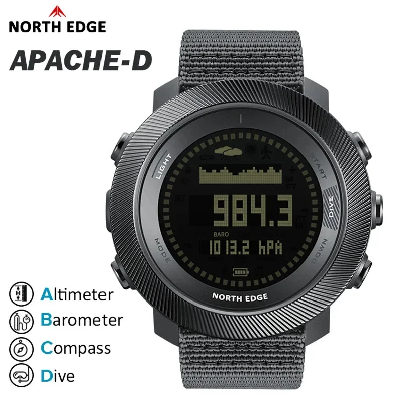 NORTH EDGE NEW APACHE-D Men Digital Free Dive Watch | Altimeter Barometer Compass | World Time | 100M WR