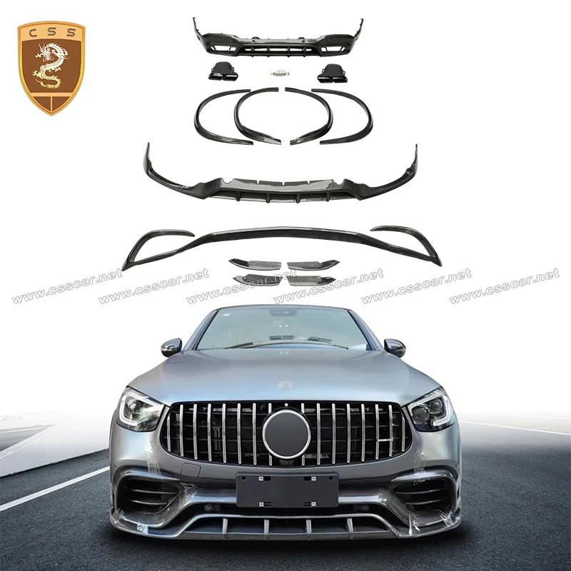 Newest Unique Design GLC63 Coupe Top Style Car Body kit Real Carbon Fiber bumper diffuser Wheel Brow for Mercedes Benz GLC Coupe