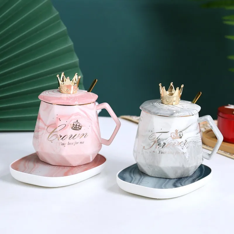 Marble Pattern 55 Degree Constant Temperature Cup Heating Pad Mug Ceramic Bone China Gift Water Cup Souvenir