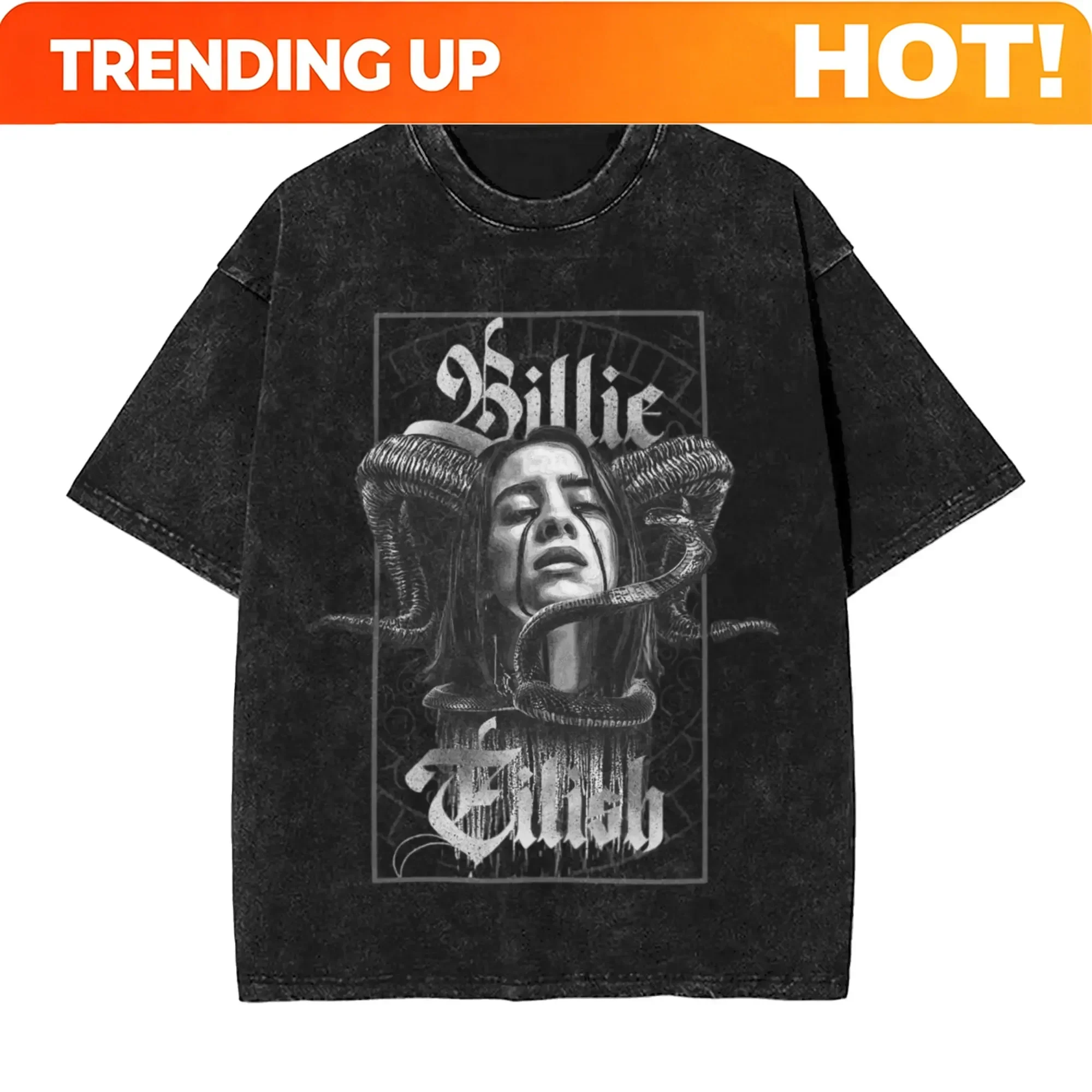 Customization Shirt Billie Eilish Funny Poster Graphic Print T-shirt Men Women Fashion Vintage Washed Cotton O-neck Summer Tee O