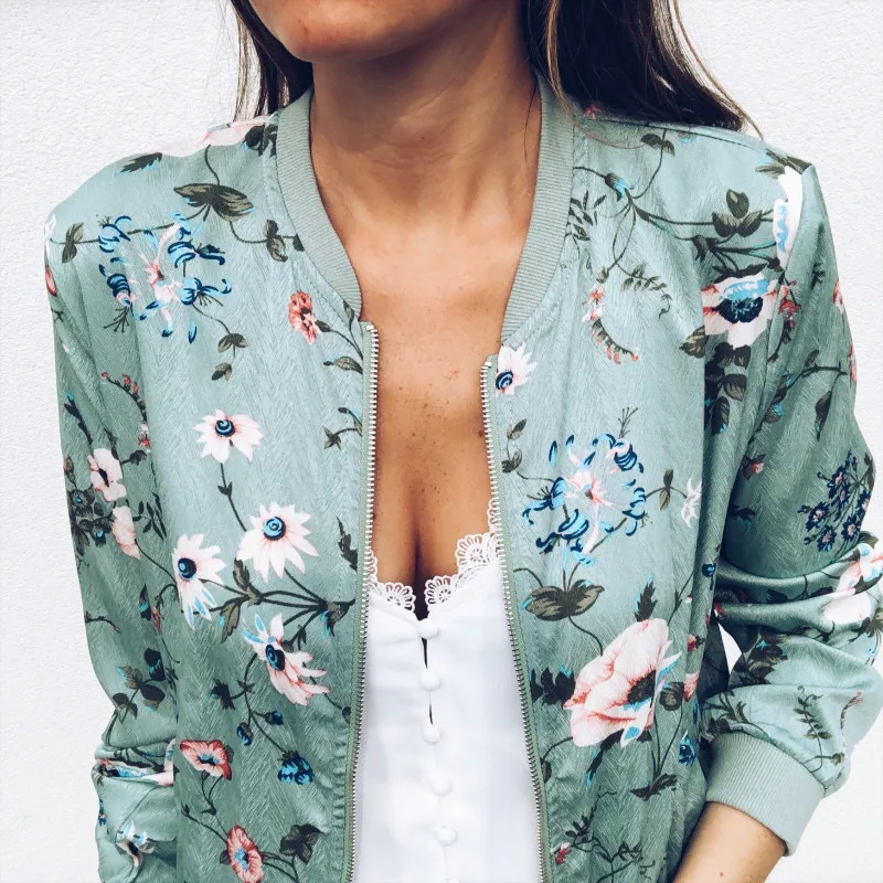 

Fashion Retro Floral Print Women Coat Casual Zipper Up Bomber Jacket Ladies Casual Spring Outwear Coats Women Clothing