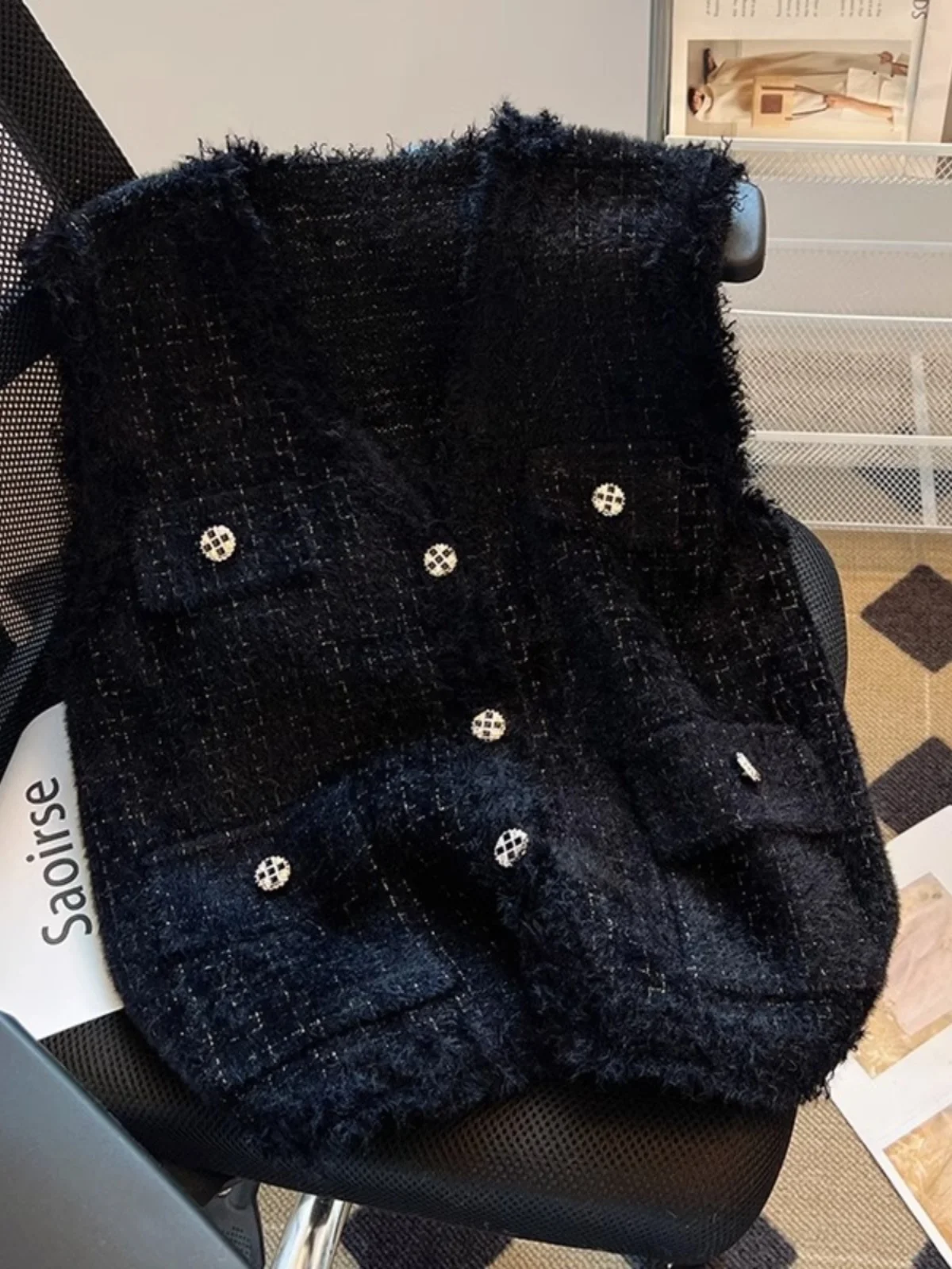 Ceco de Punto para Mujer, Primavera-Otoño, Estilo Casual para el Trabajo, Corto, con Detalle de Botones, Color Puro, Cuell...