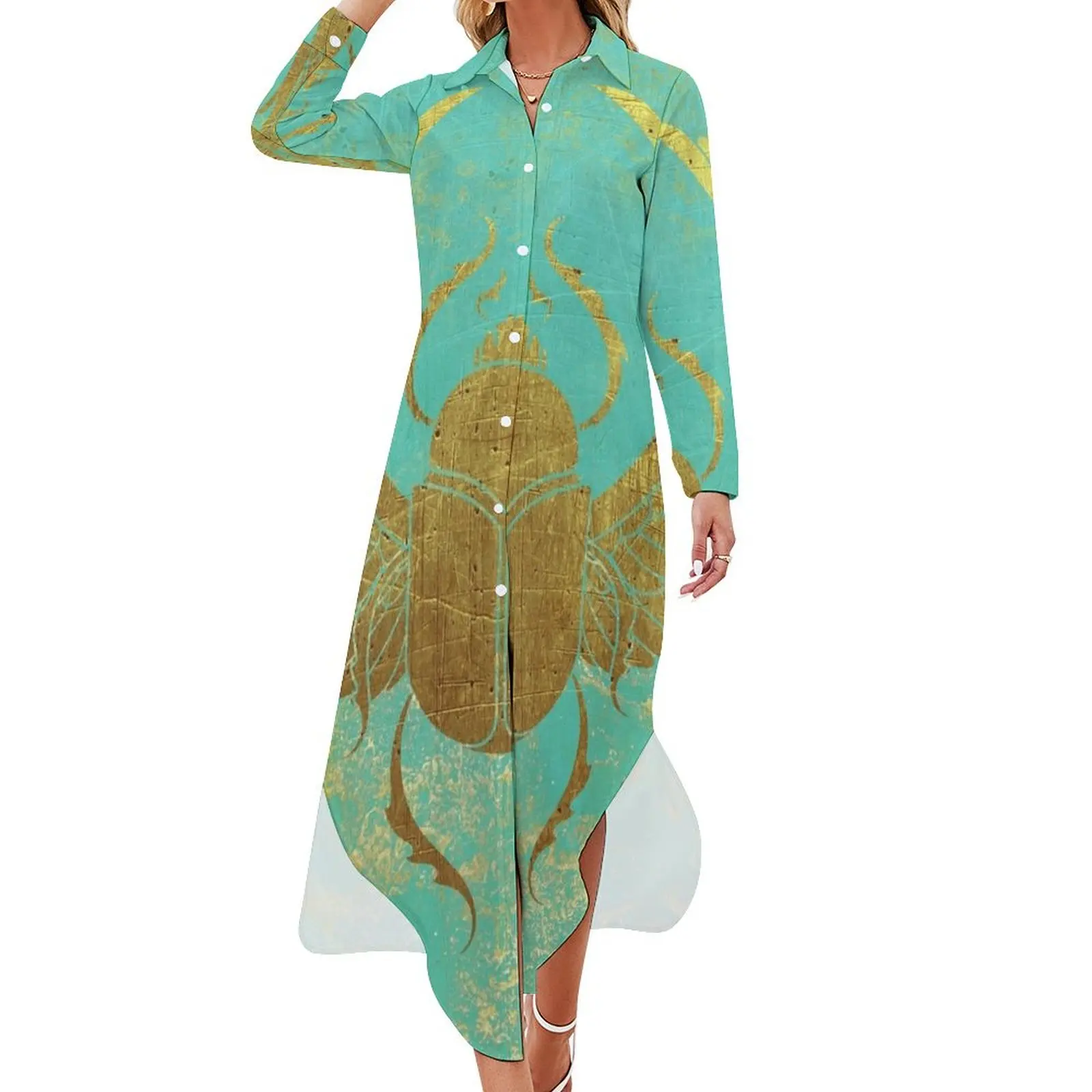 

Ancient Egypt -Scarab Long Sleeved Shirt Dress Women's summer skirt Long veiled dresses