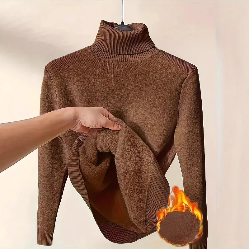 المرأة أنيقة رشاقته المخملية اصطف الدافئة بلون بلوفر مغزول سليم القمم جيرسي تريكو البلوز الياقة المدورة الشتاء سترة #3