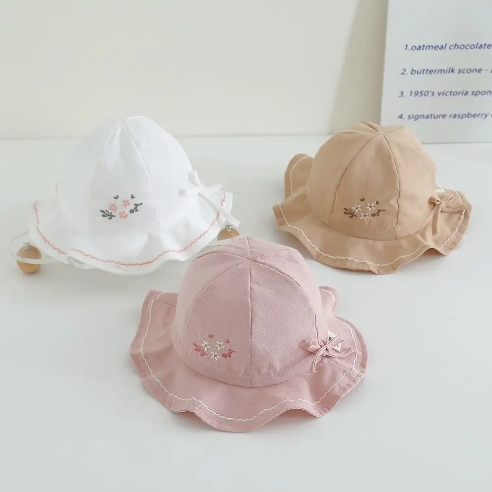 

Solid Color Flower Infant Bucket Hat Love Heart Pleated Baby Sunhat Sunscreen Wide Brim Toddle Fisherman Hat Girls