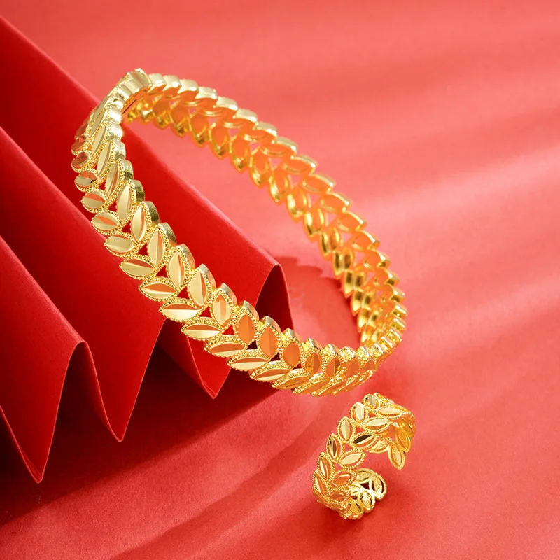 Mylux Jewelry Luxury 24K 9999 Pure Gold real gold Women's Wheat Bracelet Ring