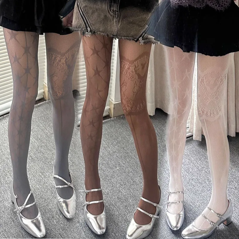 

Сетчатые ажурные чулки с принтом пятиконечной звезды, женские колготки с рисунком AB, сексуальные кружевные колготки в стиле панк с тонкими ногами