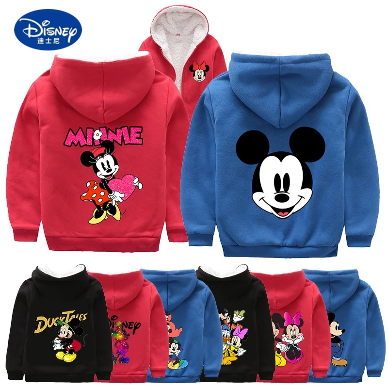 

Disney Kids Fleece Hooded Jacket | Plush Sherpa-Lined Zip-Up, Cartoon Print Outerwear