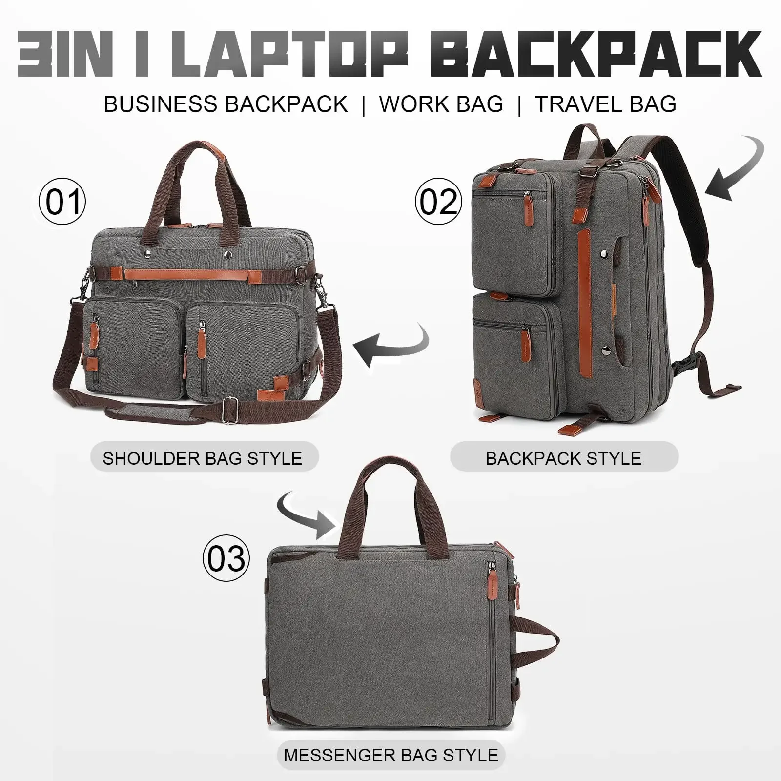 3 in 1 Computer Bag 17.3 Inch Laptop Backpack for Men & Women Messenger Shoulder Bag Laptop Case Handbag Business Briefcase