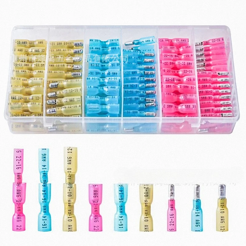 150PCS Heat Shrink Bullet Connectors Kit, Insulated Waterproof Male Female Wire Splice Terminal Assortment Box