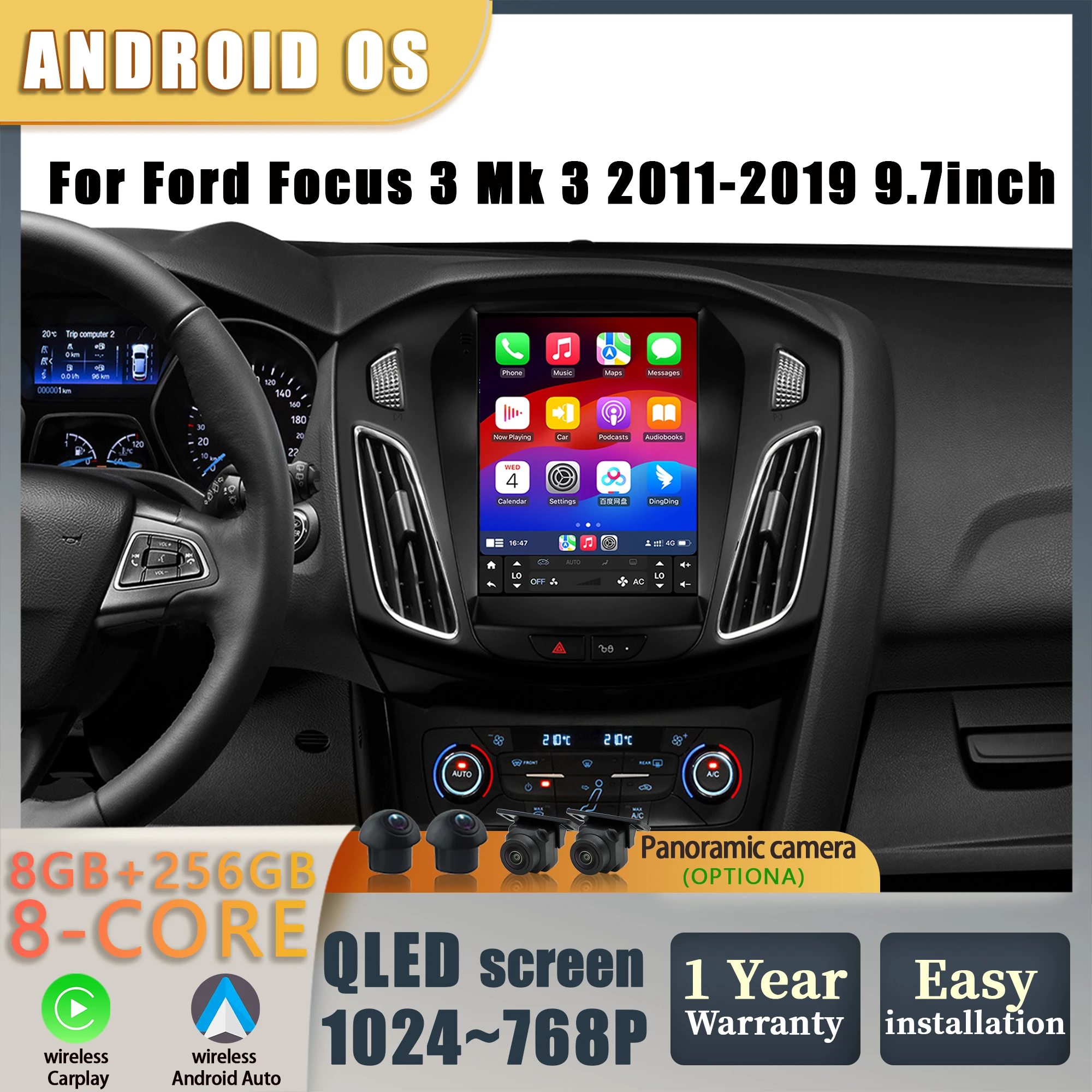 

9.7 Inch For Ford Focus 3 Mk 3 2011 2012 2013 2014 2015-2019 4G Car Radio Multimedia GPS Stereo Wirelss BT Carplay QLED Screen