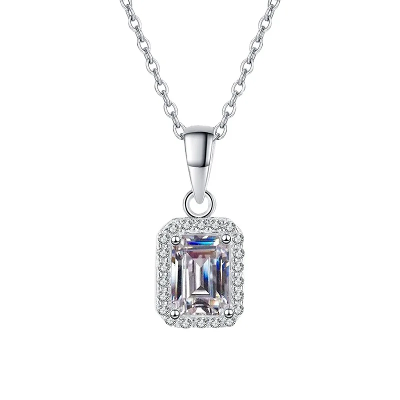 Luxe Mode High-End S925 Sterling Sliver D Kleur 1ct Moissanite Diamant Klassieke Stralende Smaragd Gesneden Ketting Voor Vrouwen Cadeau