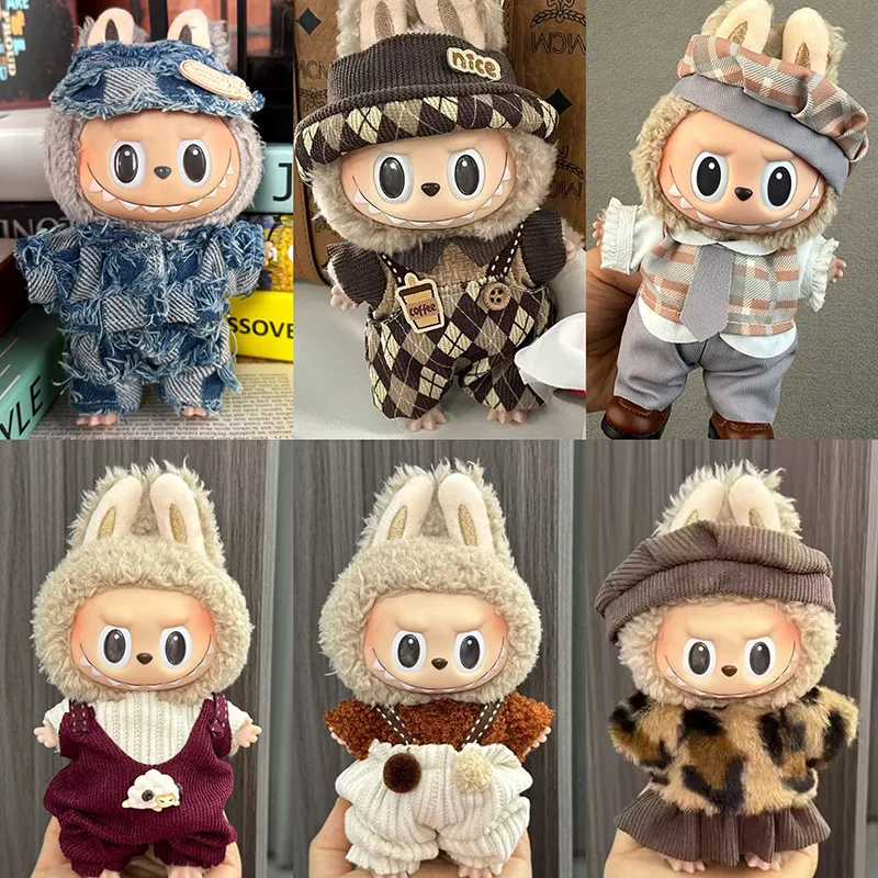 

Cute Labubu Bunny Doll Accessories with Knitted Clothes Rabbit Ears Hat Heart Sweater for Toy Collectors Labubu Clothes