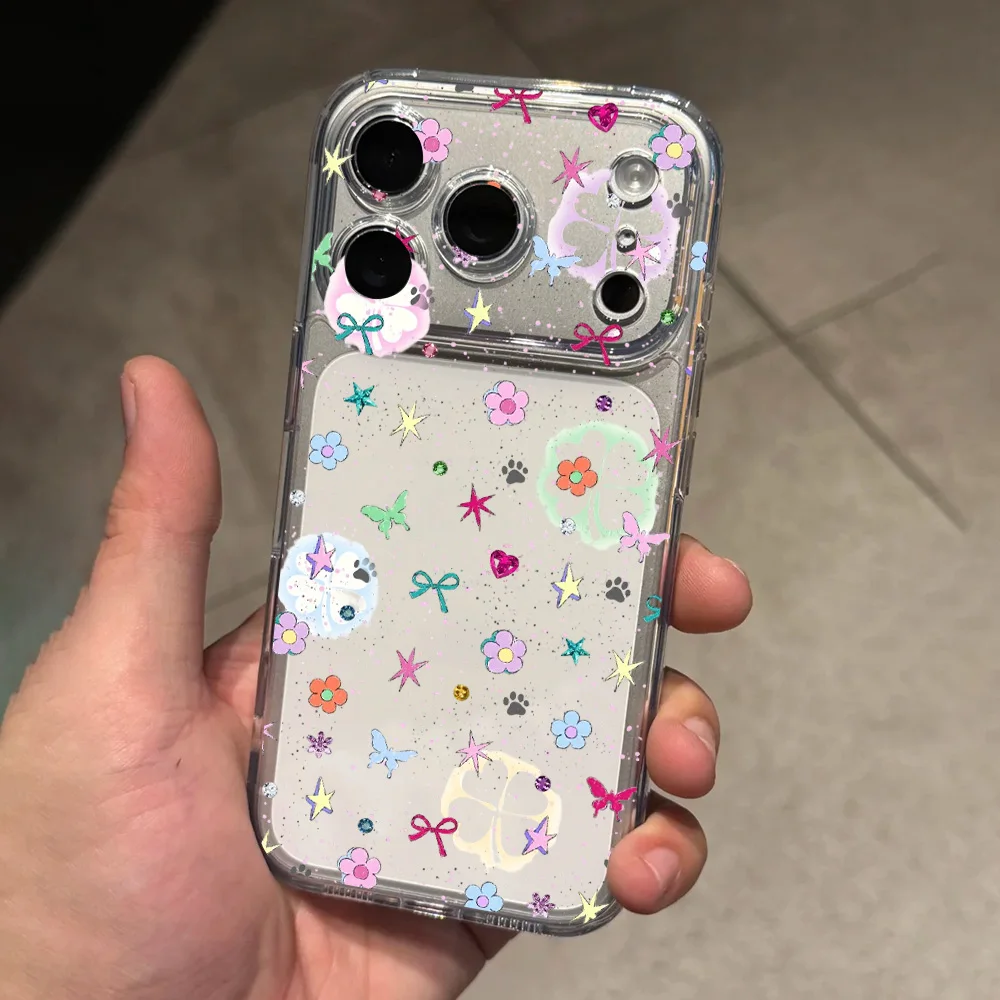 رقيقة جدا بولي TPU واضح لينة جراب هاتف آيفون 17 الهواء 16 15 14 13 12 11 برو ماكس زائد زهور صغيرة الوقت اللوحة رسمت #2