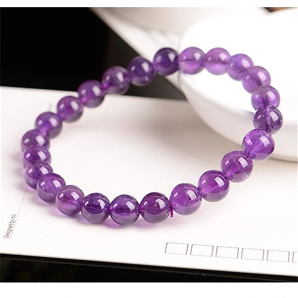 8mm Natural Crystal Brazilian Amethyst Bracelet for Women in Charm Bracelets 16.5cm Honorable Transportation Cure Energy Jewelry