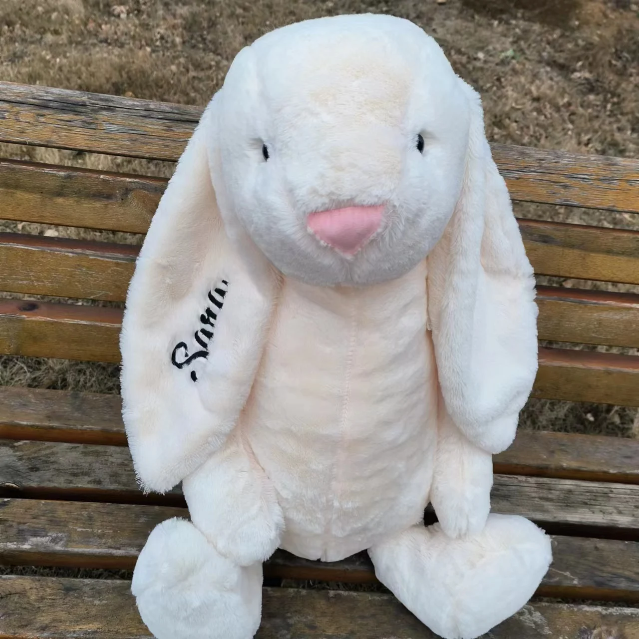 Personalized Customization Shy Bunny Cute Plush Toys, Pink Exquisite Rabbit Embroidery Name, Large Size Holiday Gift Doll