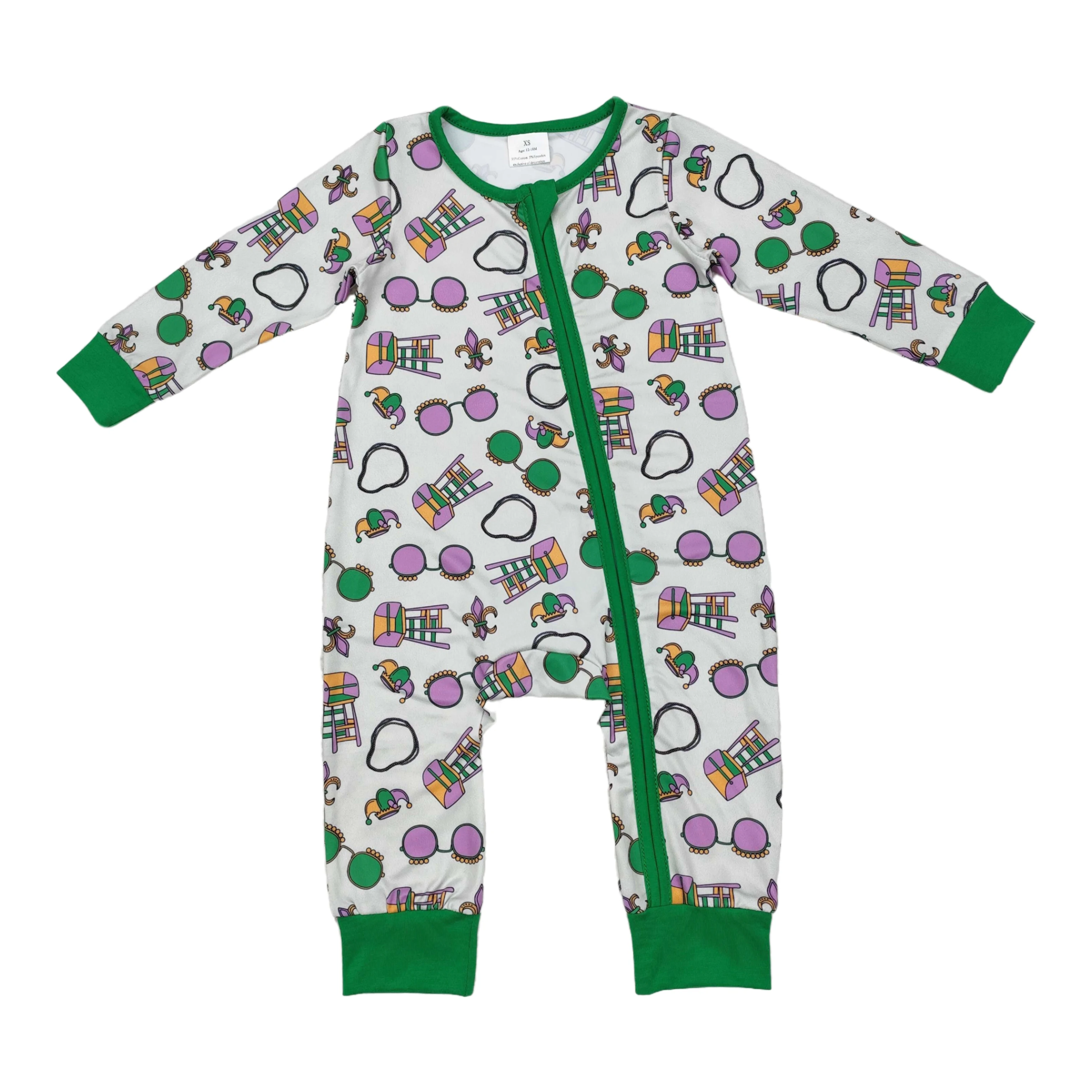 

Wholesale Newborn Baby Boy Mardi Gras Clothing Long Sleeves Jumpsuit Kids Children Toddler Spring Fall One-piece Zipper Romper