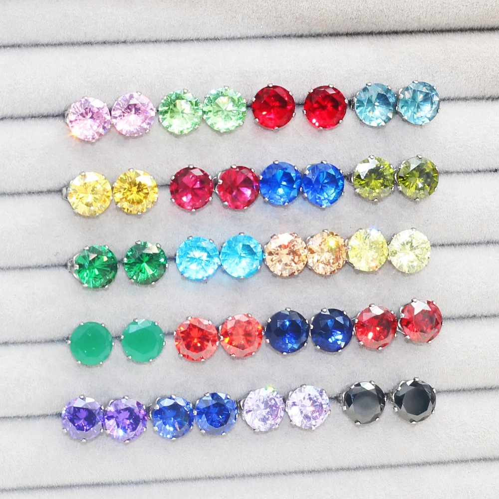 Big Stainless Steel Stud Earrings Shining Golden AAA Zircons 8mm Round Minimalist Hypoallergenic No Fade Classic Style