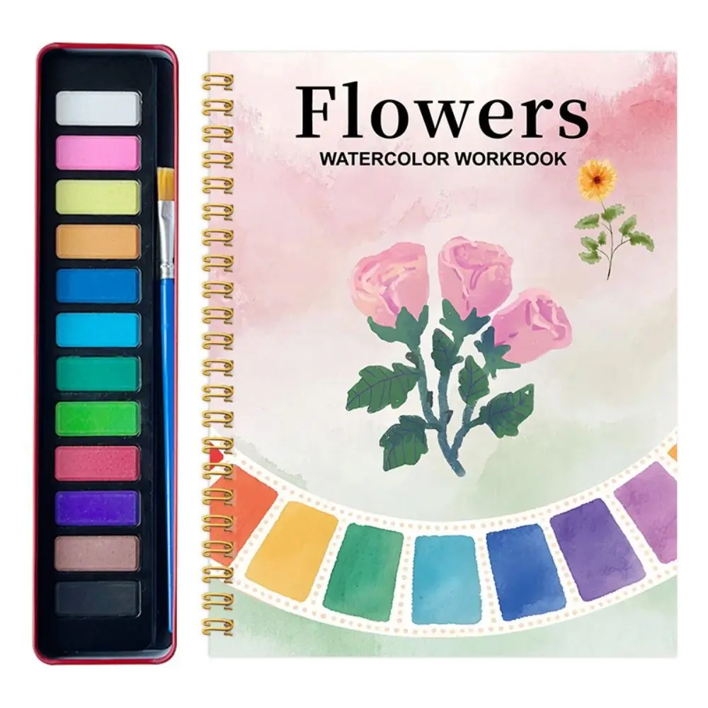 

Beginner-Friendly Watercolor Workbook with Paint Brush With 12Color Paint Set Water Color Book Watercolor Paint Book