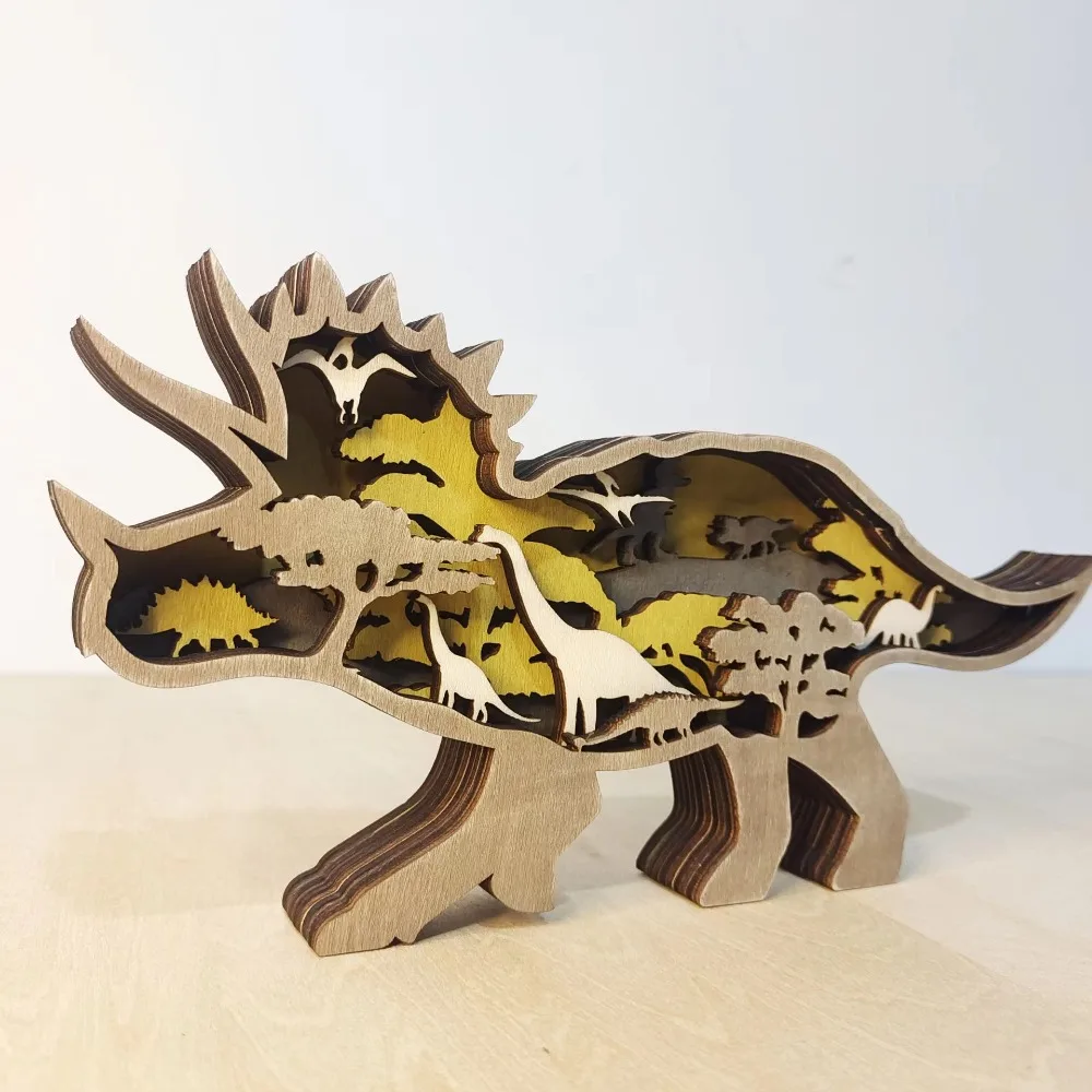 Decoration Wooden 3D Hollow,Rhino Camel Dinosaur FOX EIK Elephant Bear Desktop Toy Car Ornaments Christmas Family Friends Gifts