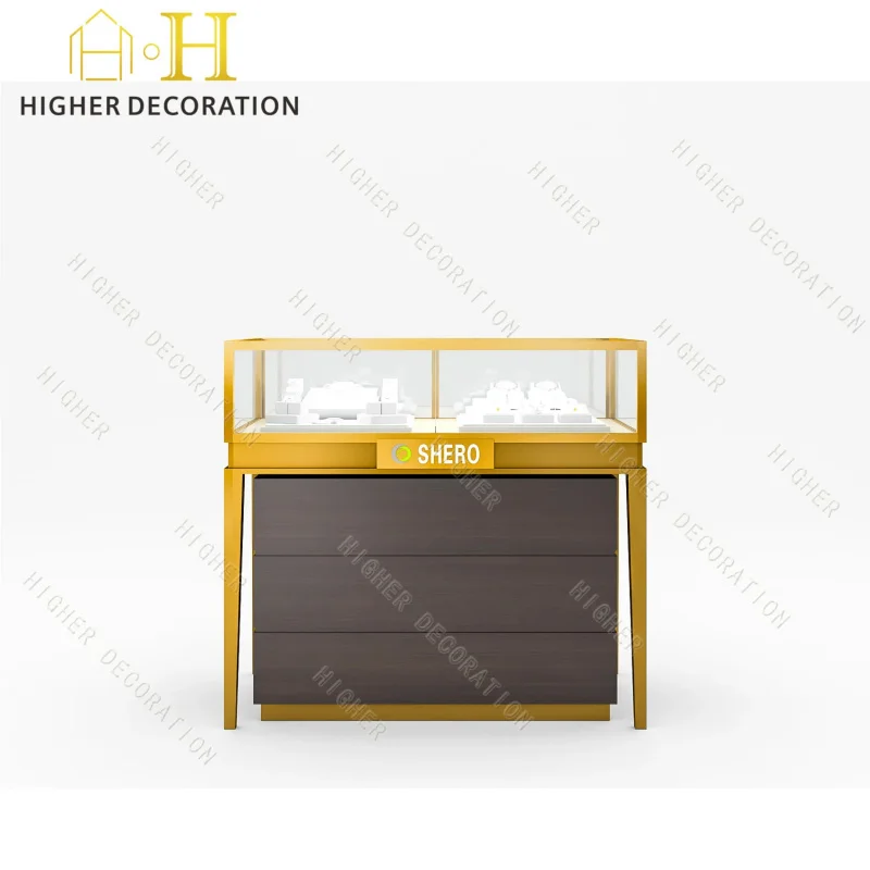 

custom.Modern Jewelry Display Table with Storage Shop Counter and Exhibition Use Elegant Glass Top Jewelry Showcase